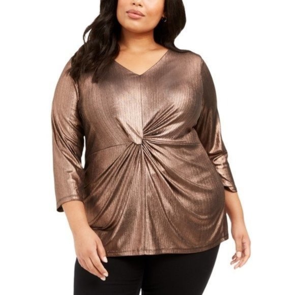 ALFANI Metallic Twist-Front  3/4 Sleeve Top - Size 2X - NWT - Picture 1 of 3